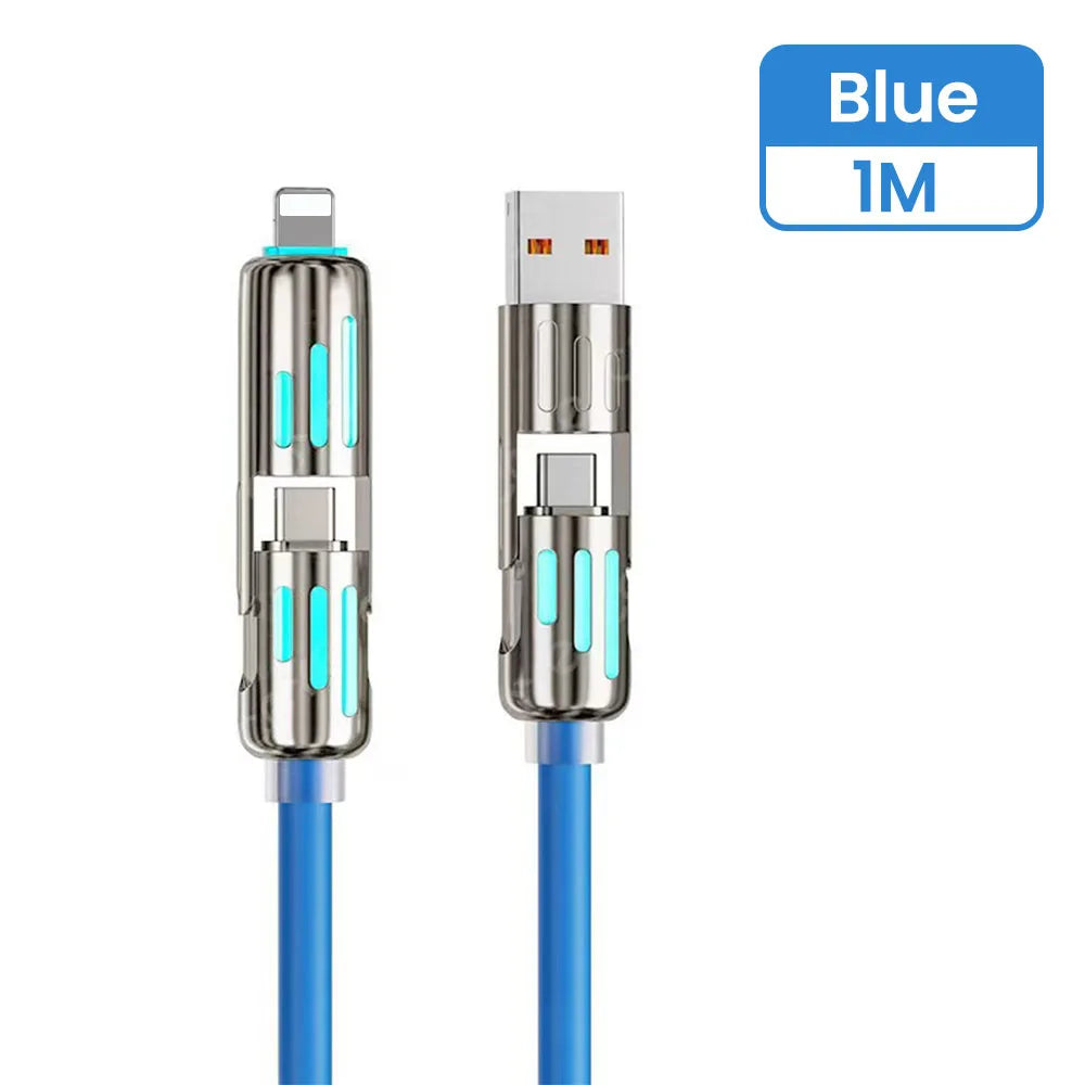 4-in-1 USB-C Fast Charging Cable: USB to Lightning & Dual Type-C Charger