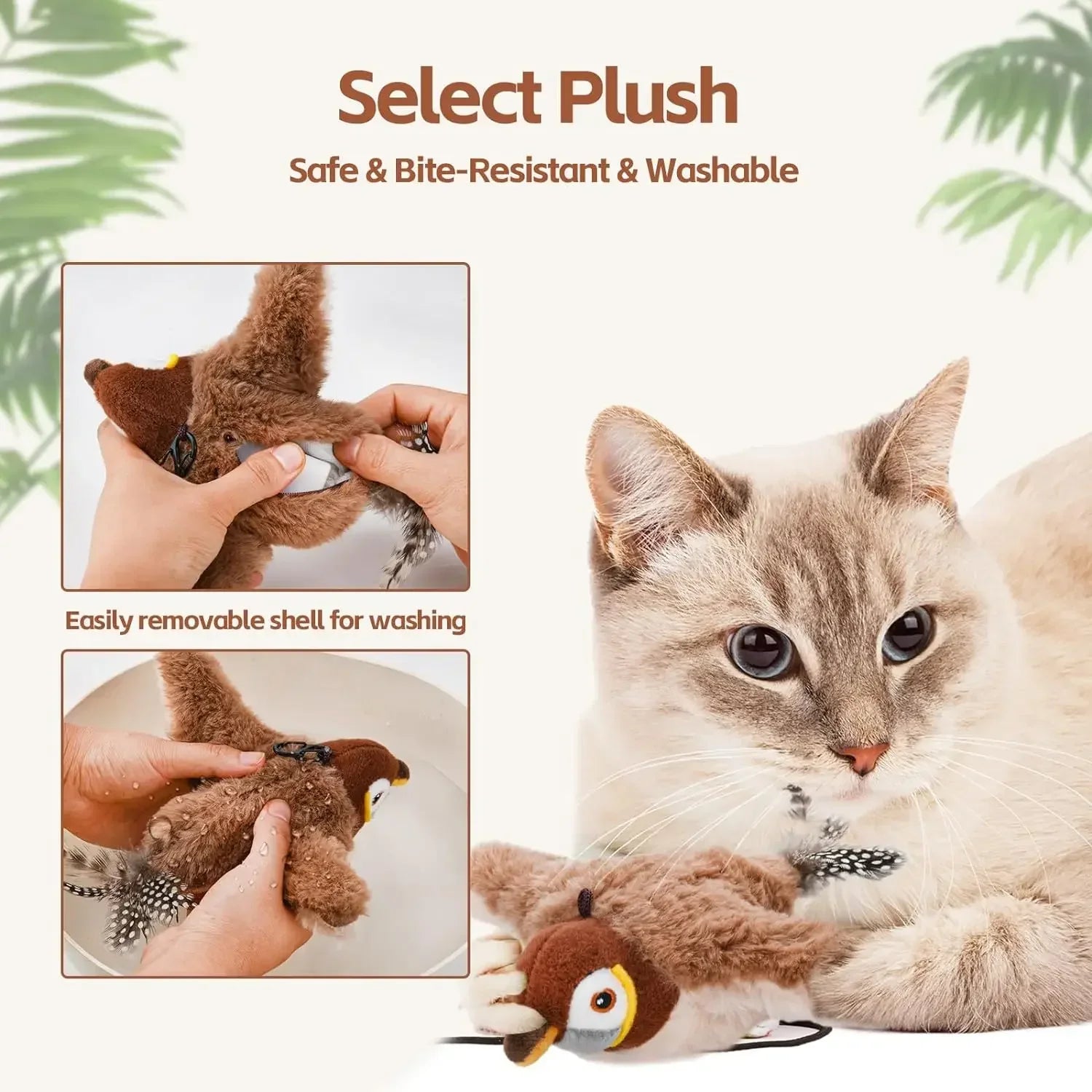 Interactive Rechargeable Cat Toy: Touch-Activated Plush Chirping Flapping Bird with Catnip (No Flying)