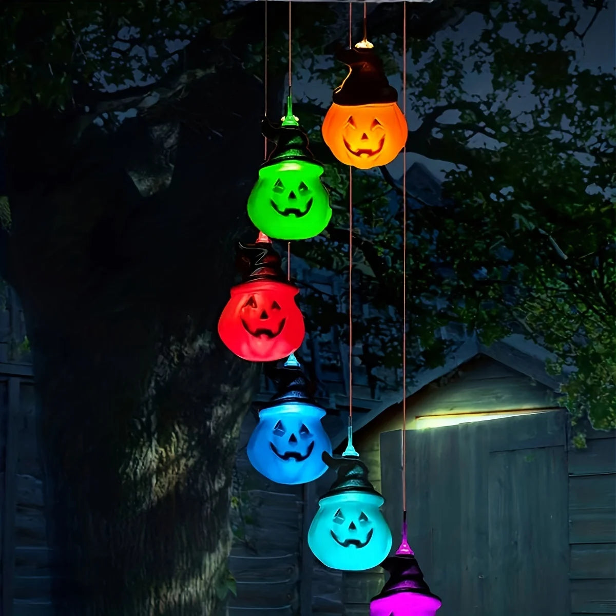 Solar-Powered Color-Changing Pumpkin Wind Chime- Garden Decoration