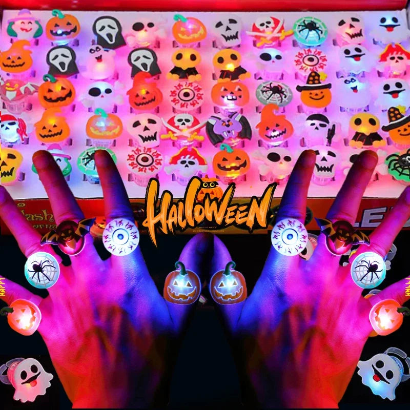 Pack of Halloween Glow-in-the-Dark Flashing Finger Rings