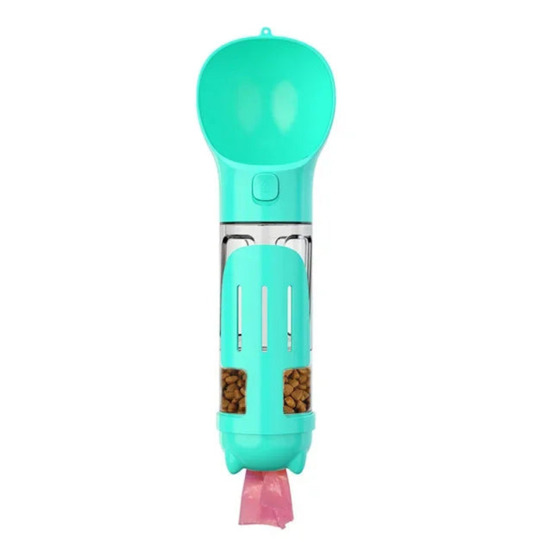 4-in-1 Portable Dog Water and Food Dispenser with Outdoor Poop Shovel and Waste Bags