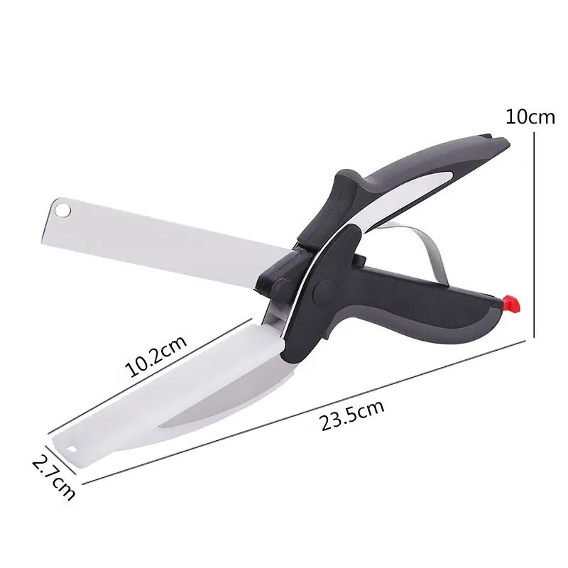 2-in-1 Stainless Steel Kitchen Scissors with Chopping Board - Multifunctional Tool for Fruits and Vegetables