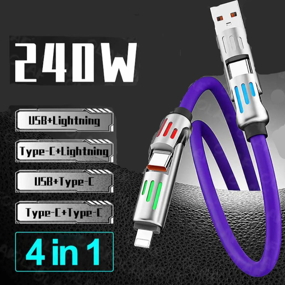 4-in-1 USB-C Fast Charging Cable: USB to Lightning & Dual Type-C Charger