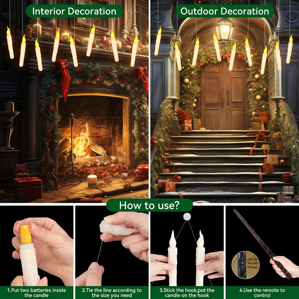12/24-Pack LED Flameless Floating Candles with Magic Wand and Glittering Effect