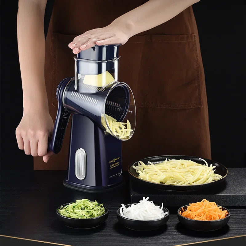 Versatile Kitchen Chopper & Rotary Cheese Grater - Manual Drum Grater, Food Processor