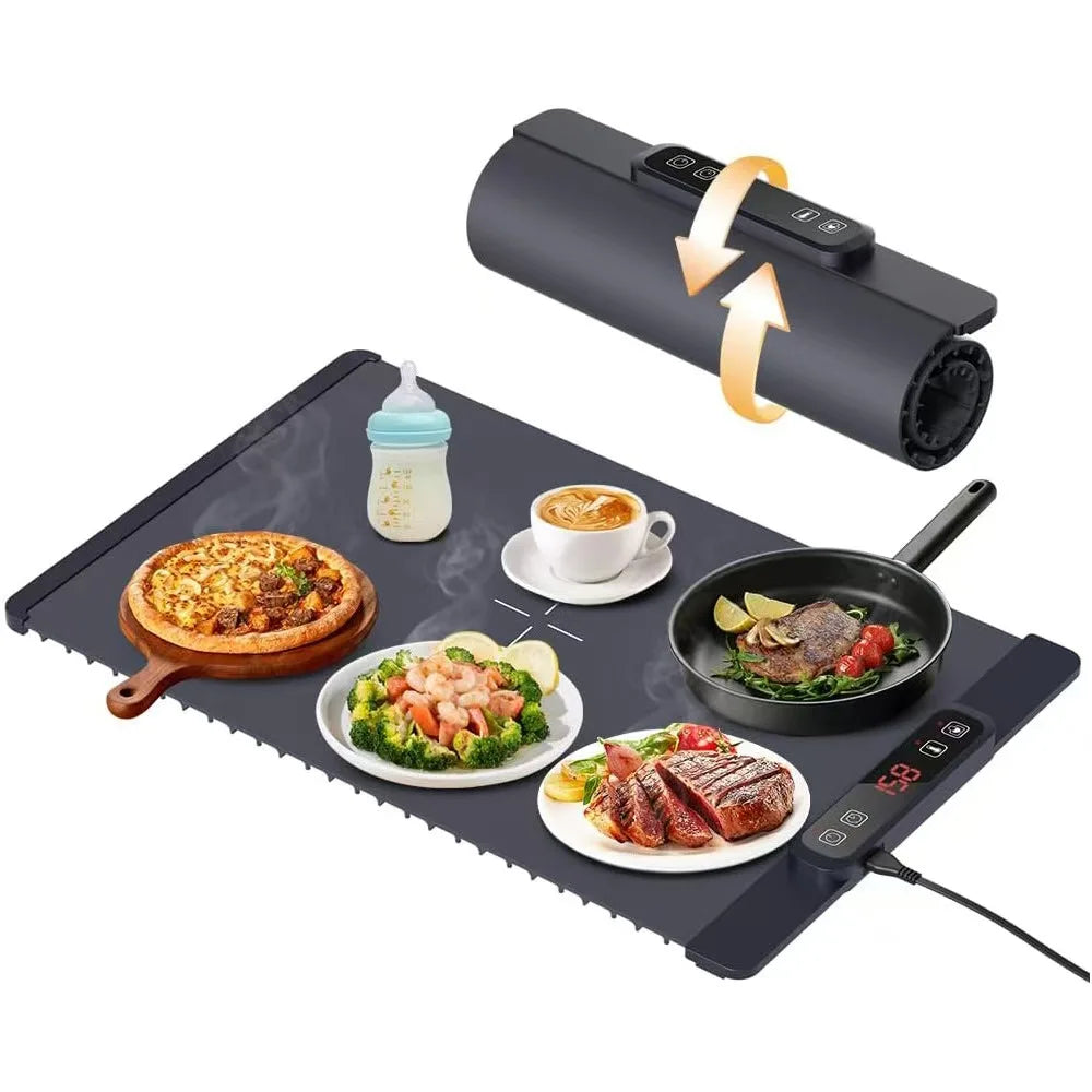 Coil Foldable Silicone Electric Food Warming Tray - Flexible Hot Plate Buffet Roll-Up Mat