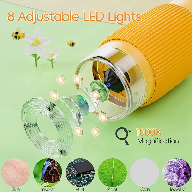 ABMI-Kids 1000X Handheld Digital Microscope - HD Portable Mini USB Camera Compatible with PC