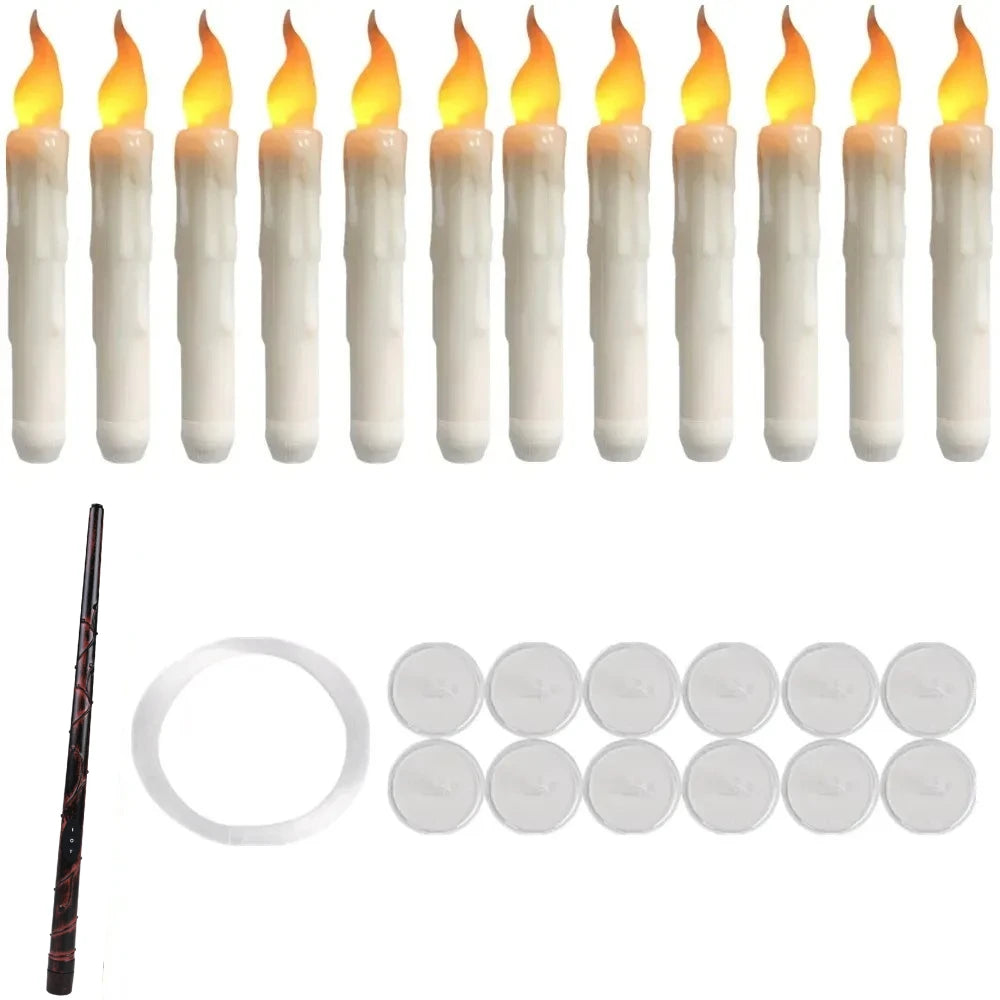 12/24-Pack LED Flameless Floating Candles with Magic Wand and Glittering Effect