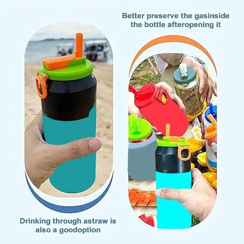 Creative Silicone Soda Can Covers with Straw - Available in 1, 2, or 4 Pieces