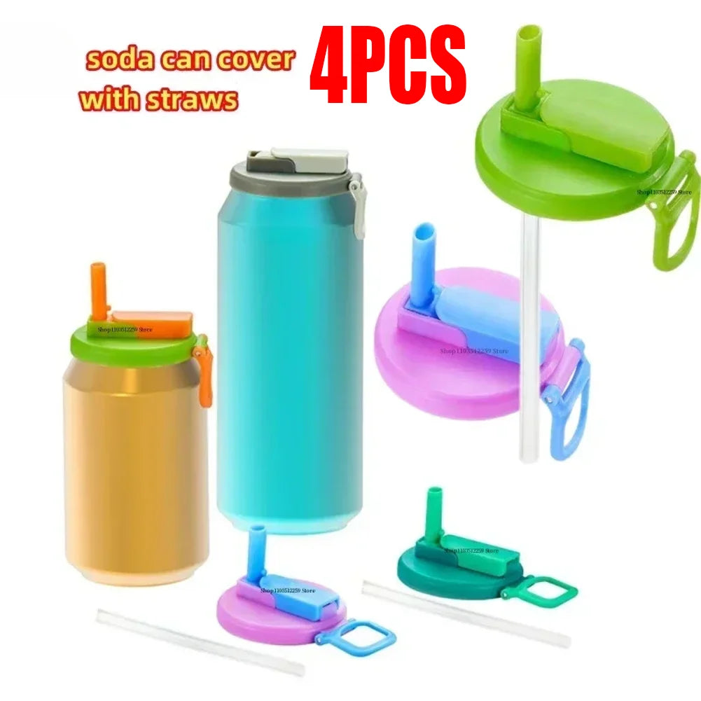 Creative Silicone Soda Can Covers with Straw - Available in 1, 2, or 4 Pieces
