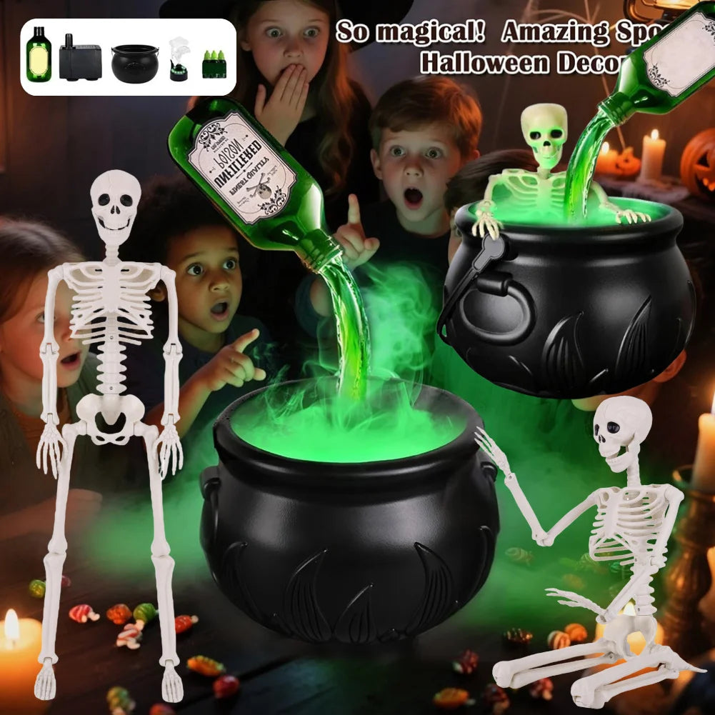 Spooky Halloween Witch Cauldron Fog Maker with Floating Potion Bottle