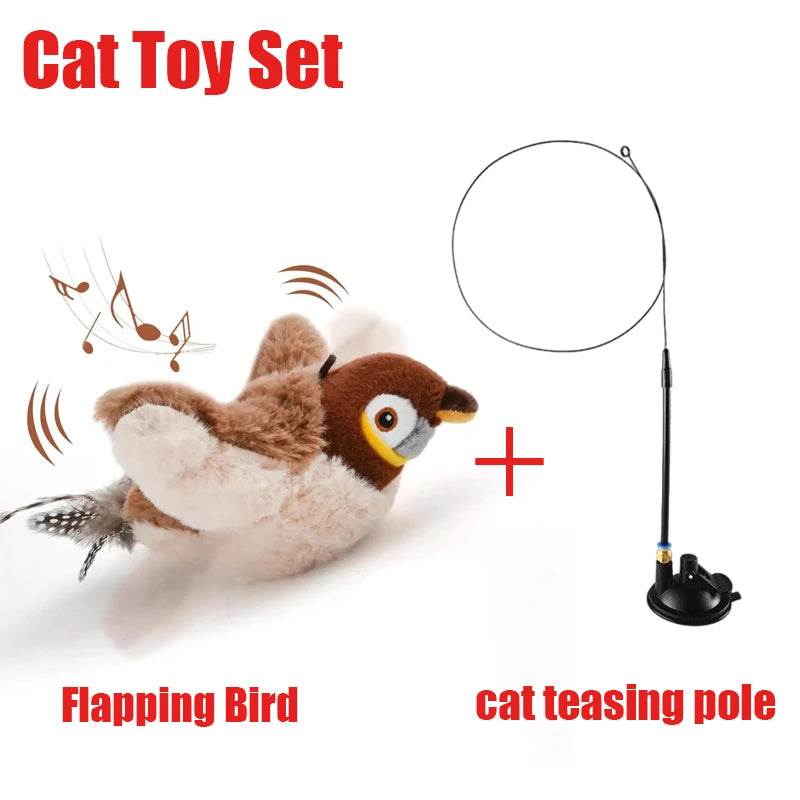 Interactive Rechargeable Cat Toy: Touch-Activated Plush Chirping Flapping Bird with Catnip (No Flying)