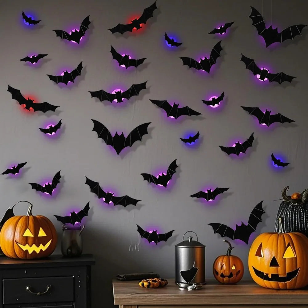 3D Lighted Bat Wall Stickers for Party Window and Door Decor