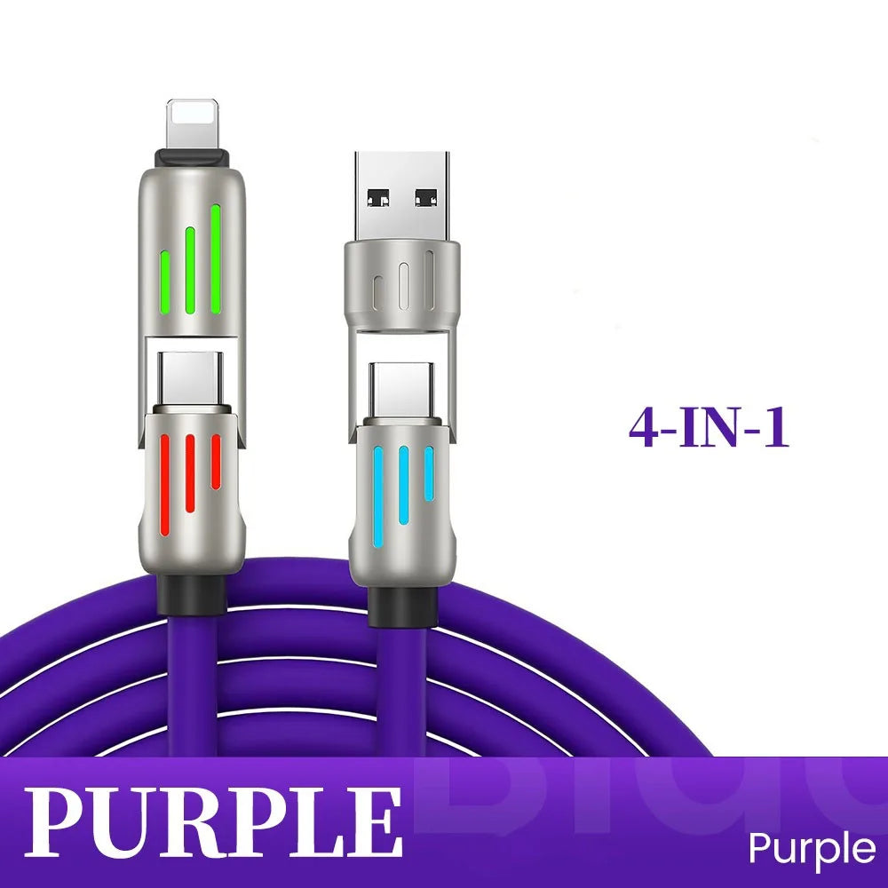 4-in-1 USB-C Fast Charging Cable: USB to Lightning & Dual Type-C Charger