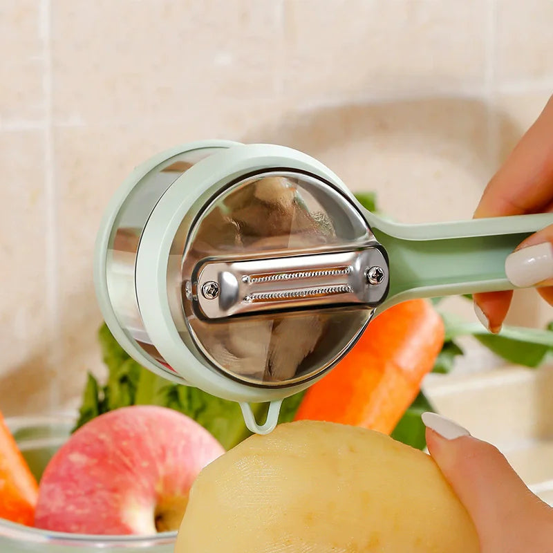 Versatile Vegetable and Fruit Peeler with Built-in Peel Storage