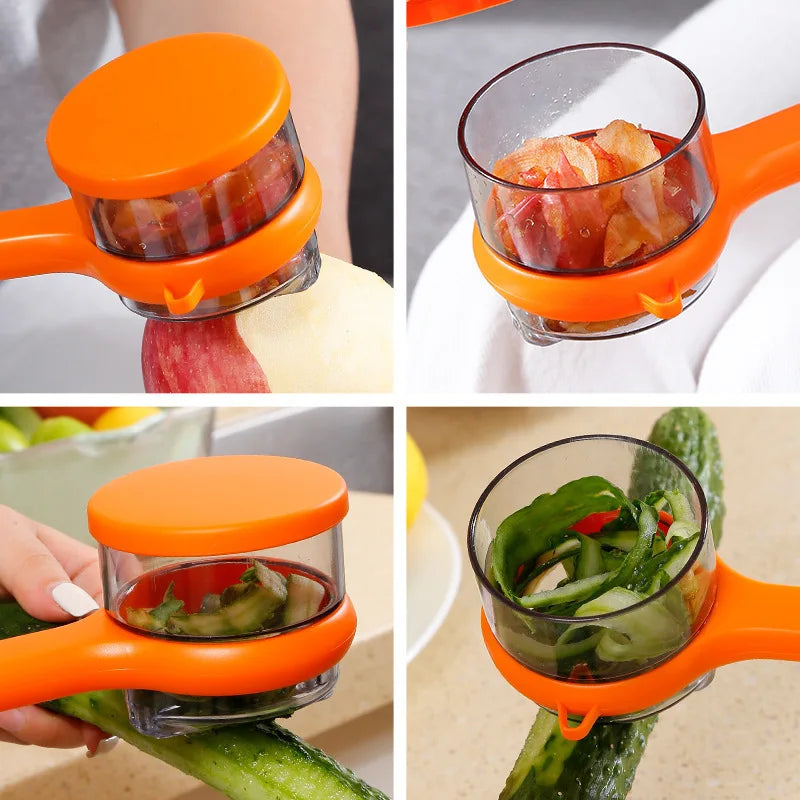 Versatile Vegetable and Fruit Peeler with Built-in Peel Storage