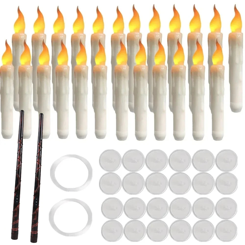 12/24-Pack LED Flameless Floating Candles with Magic Wand and Glittering Effect