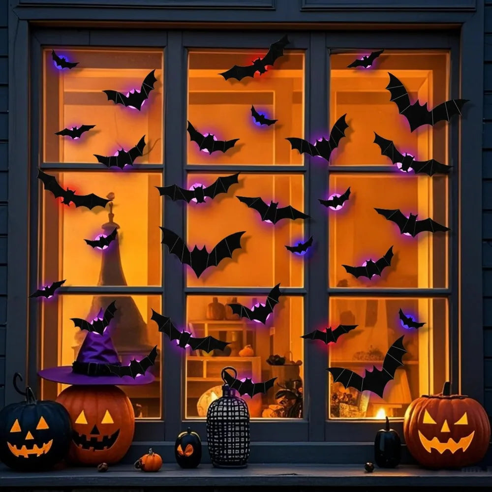 3D Lighted Bat Wall Stickers for Party Window and Door Decor