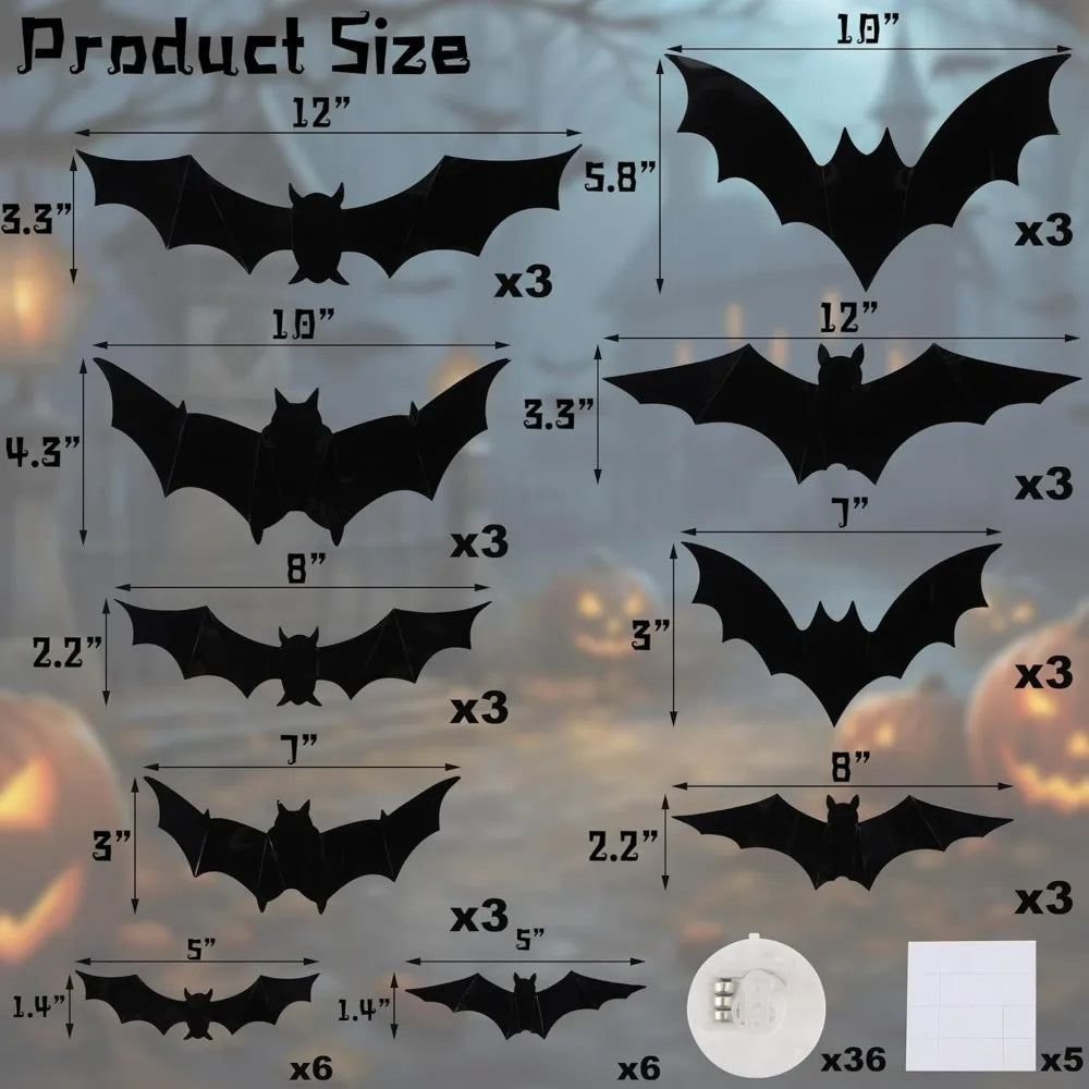 3D Lighted Bat Wall Stickers for Party Window and Door Decor