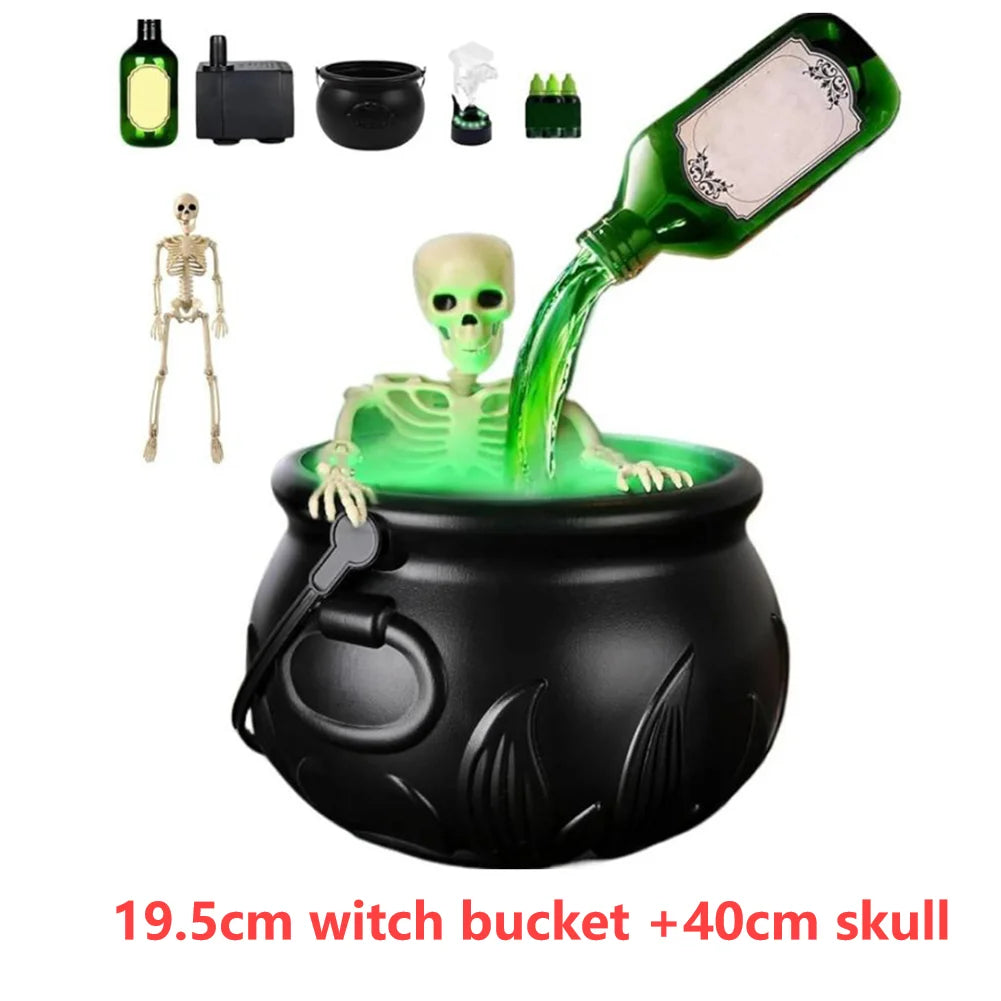 Spooky Halloween Witch Cauldron Fog Maker with Floating Potion Bottle