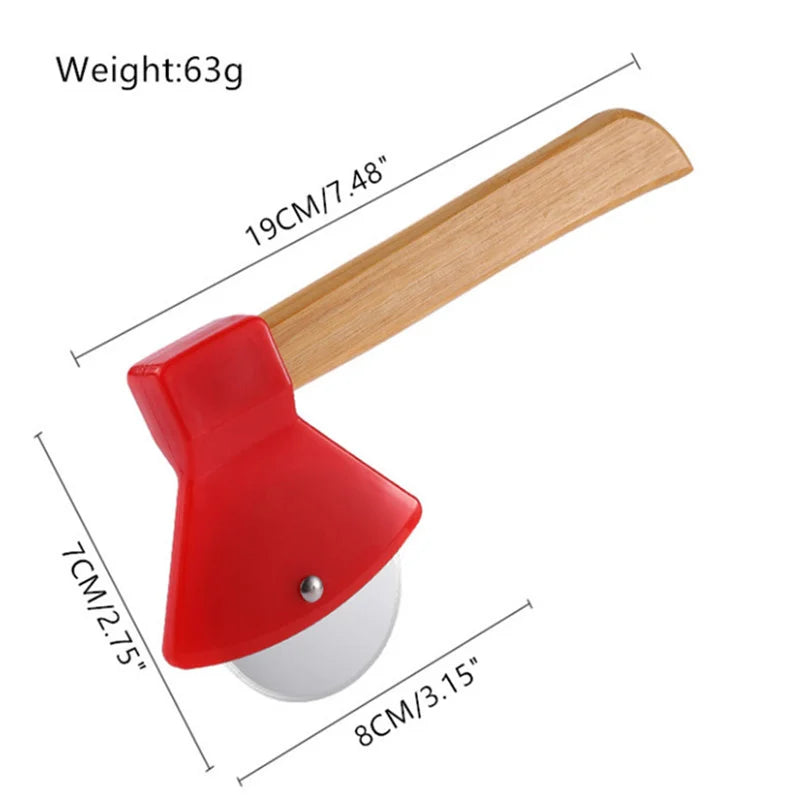 Stainless Steel Axe-Shaped Pizza Cutter with Bamboo Handles and Sharp Rotating Blades