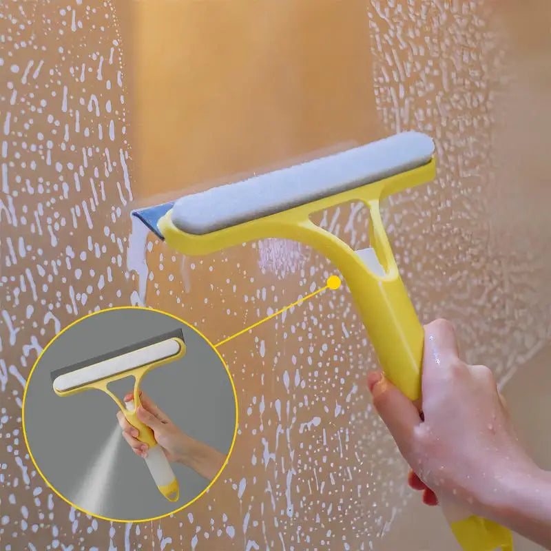 Multifunctional 3-in-1 Window Cleaning Tool: Scraper, Squeegee, and Scrubber with Spray
