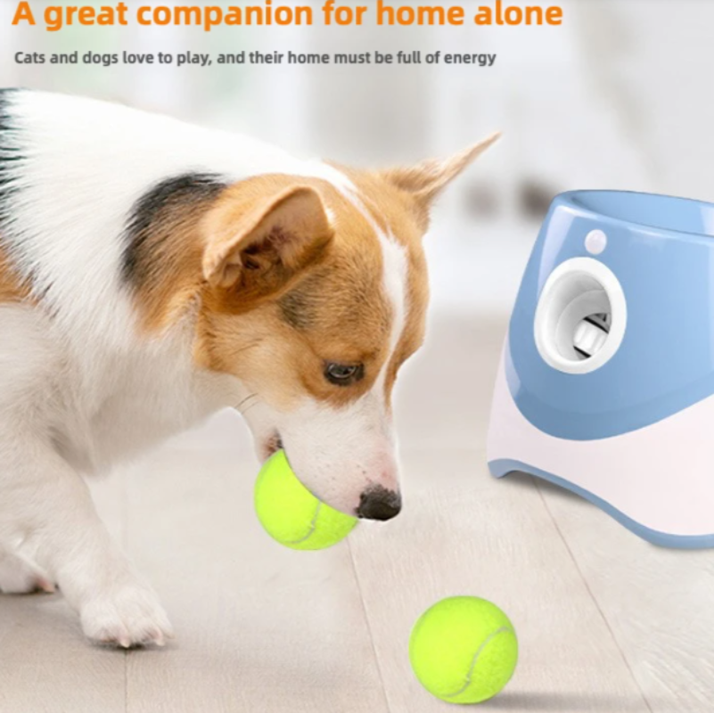 Automatic Dog Ball Launcher - Interactive Tennis Ball Throwing Machine with 3 Balls & USB Charging
