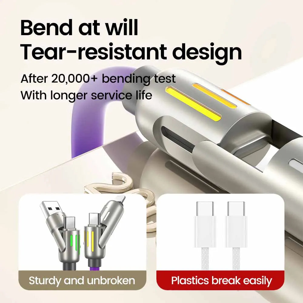 4-in-1 USB-C Fast Charging Cable: USB to Lightning & Dual Type-C Charger