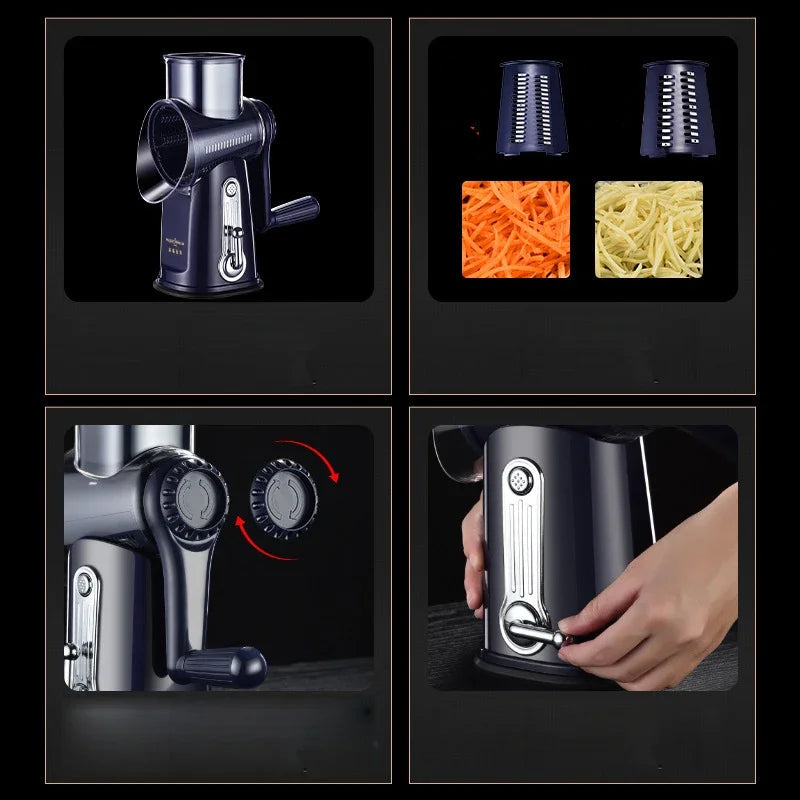 Versatile Kitchen Chopper & Rotary Cheese Grater - Manual Drum Grater, Food Processor