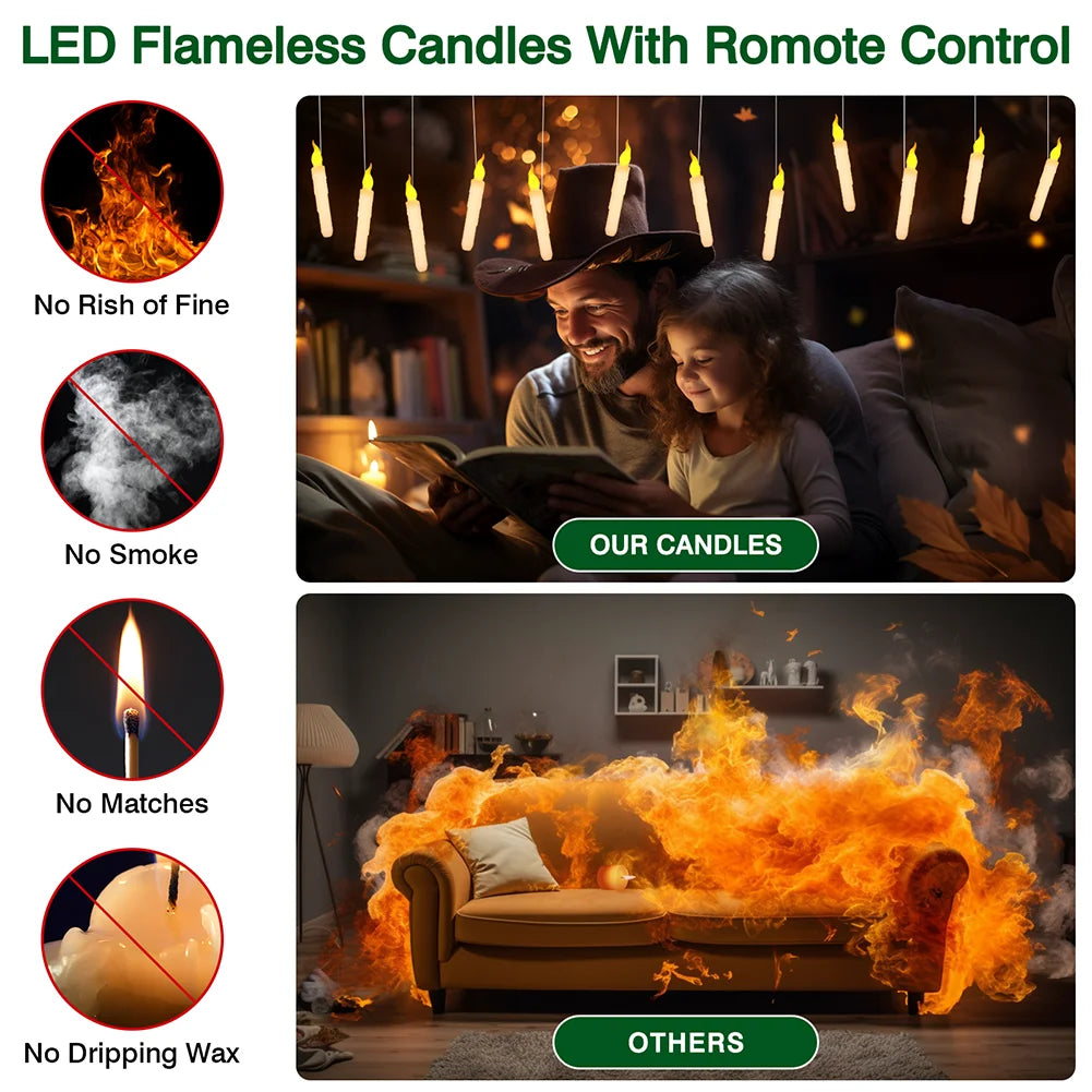 12/24-Pack LED Flameless Floating Candles with Magic Wand and Glittering Effect