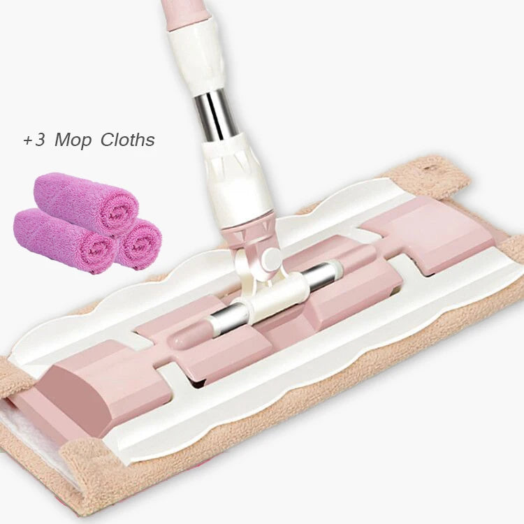 360-Degree Telescopic Flat Mop with Large Microfiber Pads - Ideal for Home Windows, Kitchen Floors, and Wooden Tiles