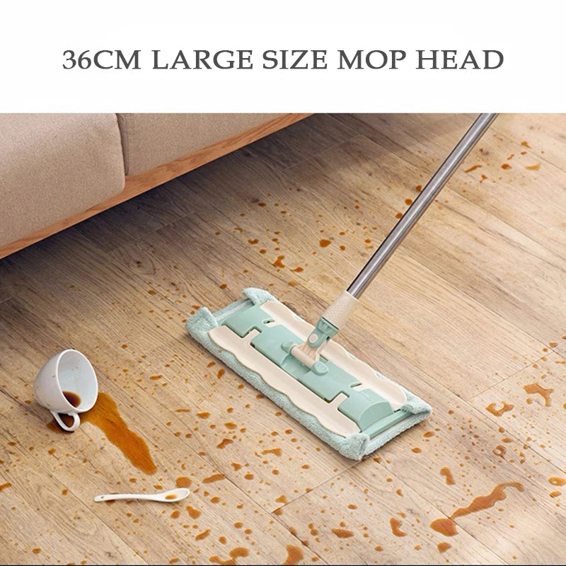 360-Degree Telescopic Flat Mop with Large Microfiber Pads - Ideal for Home Windows, Kitchen Floors, and Wooden Tiles
