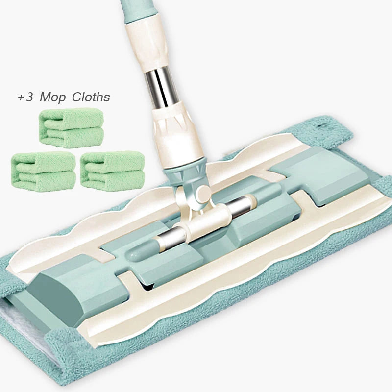 360-Degree Telescopic Flat Mop with Large Microfiber Pads - Ideal for Home Windows, Kitchen Floors, and Wooden Tiles