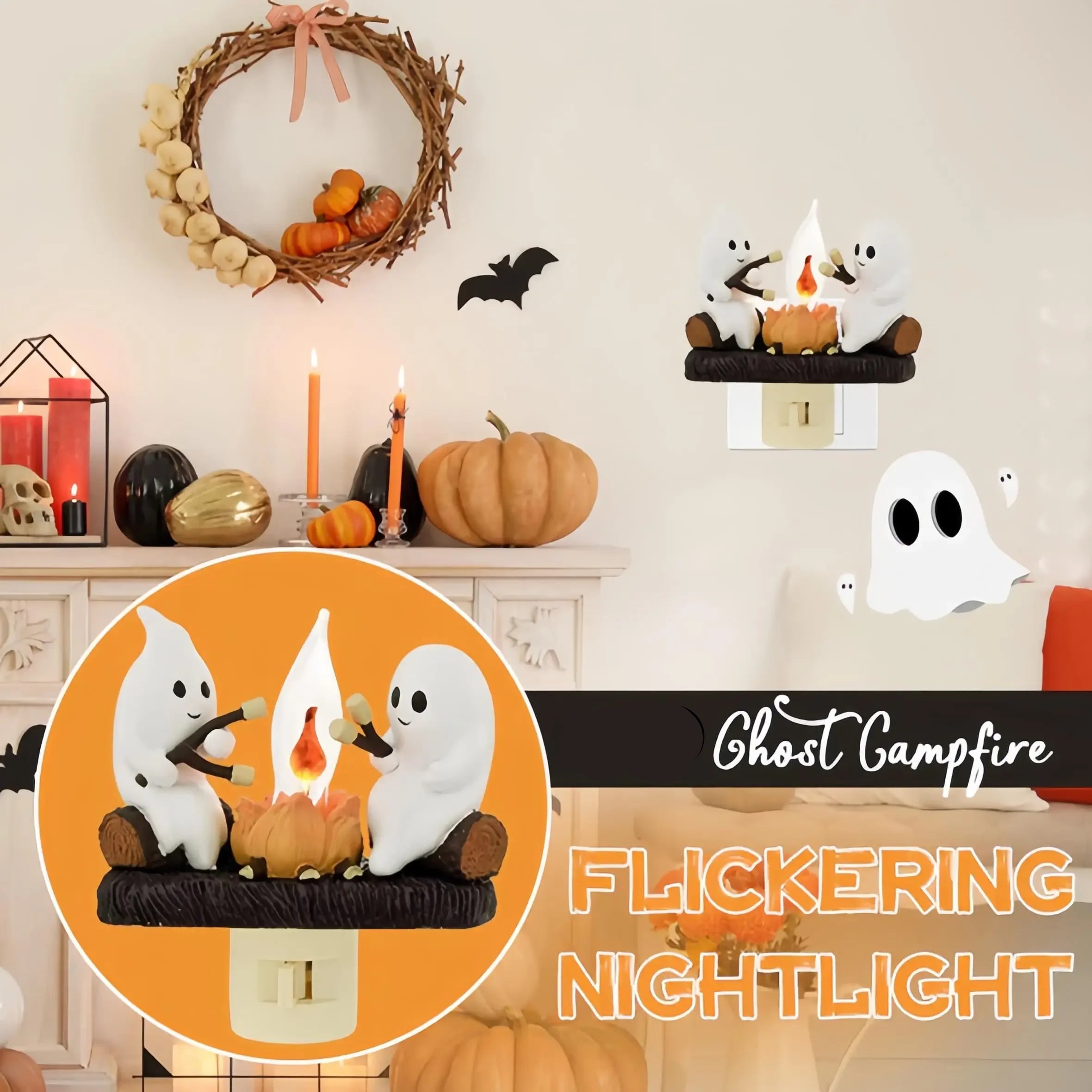 Ghostly Sparkling Campfire Night Light - EU, US, UK Plugs - Adorable Halloween Gift