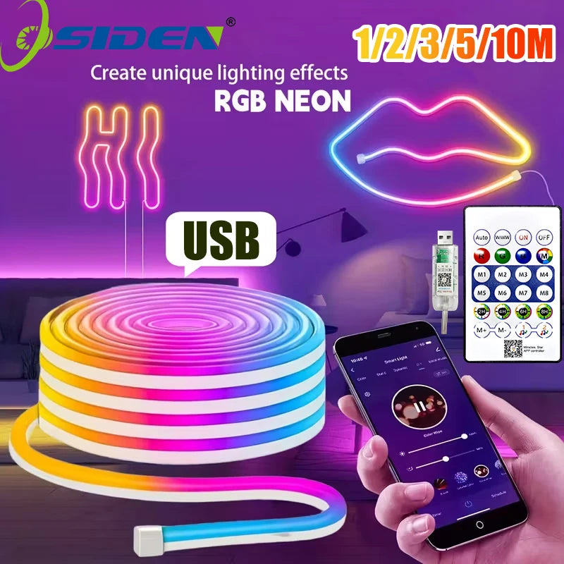 Smart Waterproof Neon Light Strip - USB, App & Remote Control with Music Sync, Flexible Design