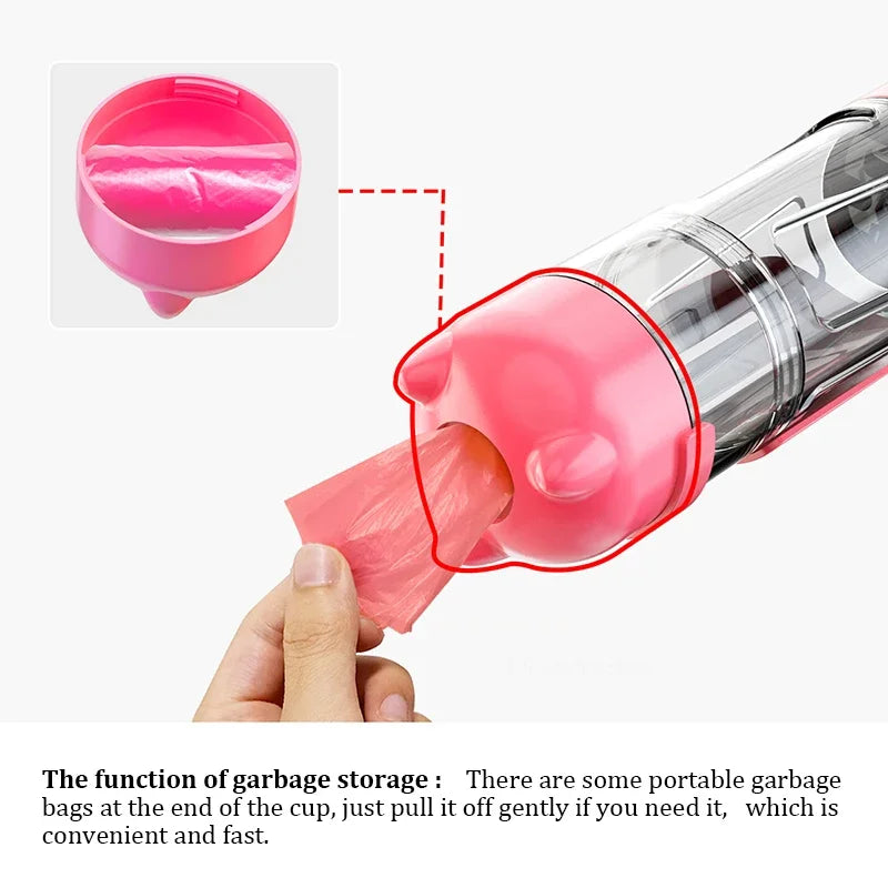 4-in-1 Portable Dog Water and Food Dispenser with Outdoor Poop Shovel and Waste Bags