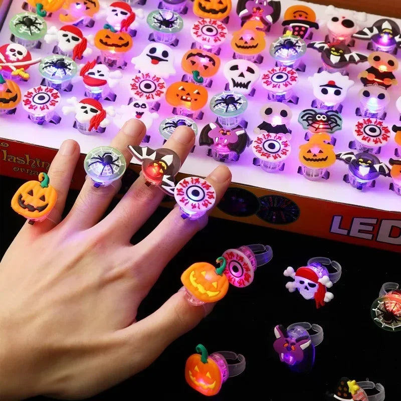 Pack of Halloween Glow-in-the-Dark Flashing Finger Rings