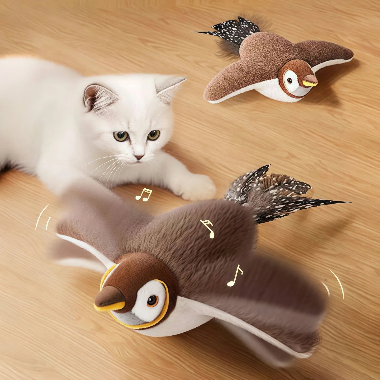 Interactive Rechargeable Cat Toy: Touch-Activated Plush Chirping Flapping Bird with Catnip (No Flying)