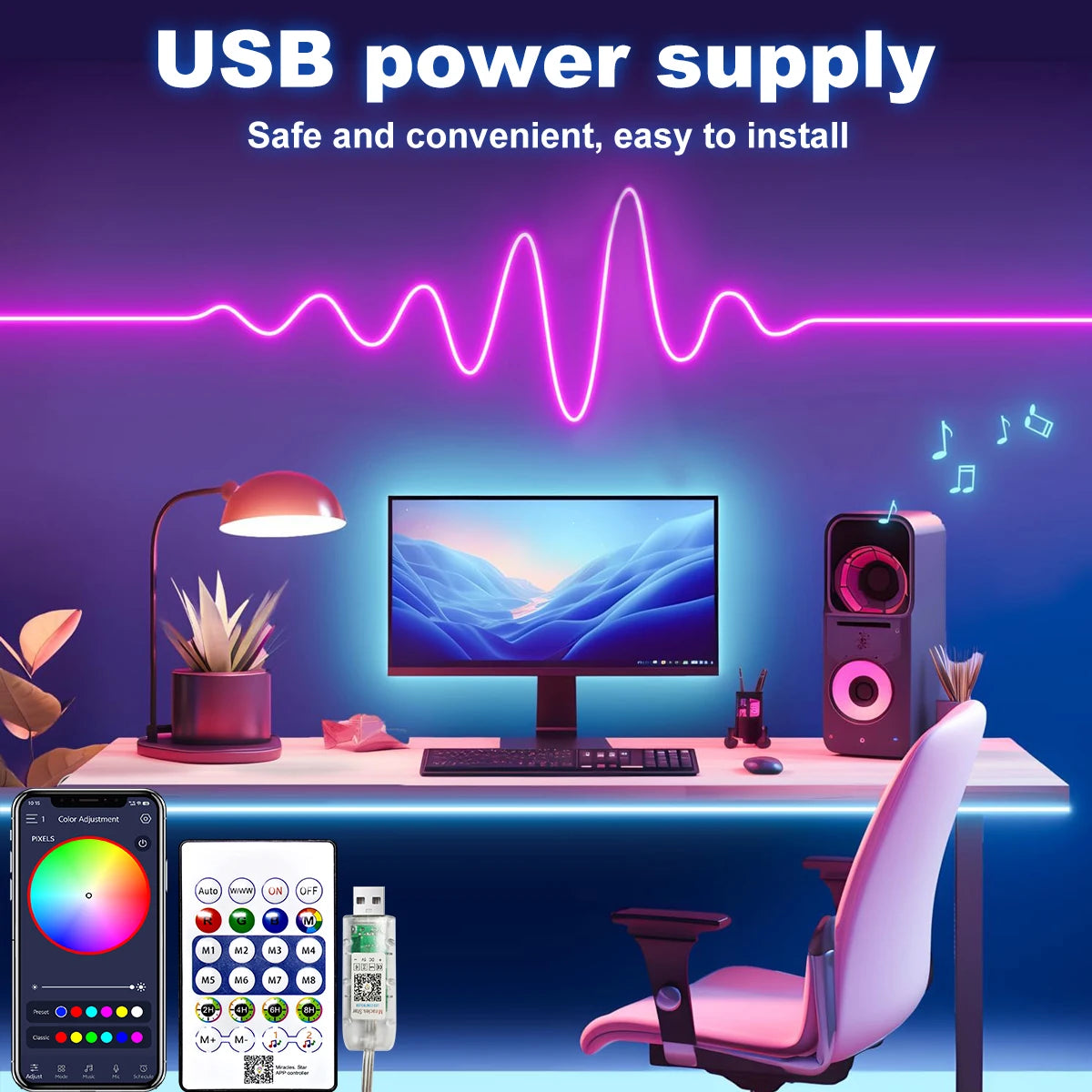 Smart Waterproof Neon Light Strip - USB, App & Remote Control with Music Sync, Flexible Design
