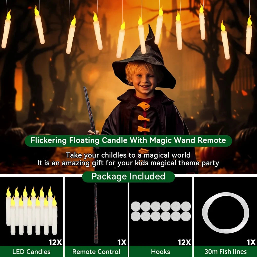 12/24-Pack LED Flameless Floating Candles with Magic Wand and Glittering Effect