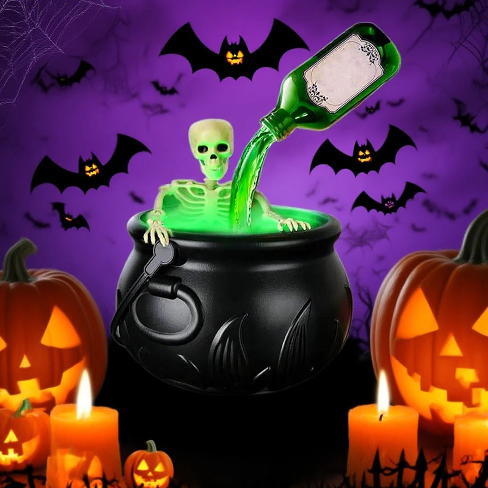 Spooky Halloween Witch Cauldron Fog Maker with Floating Potion Bottle