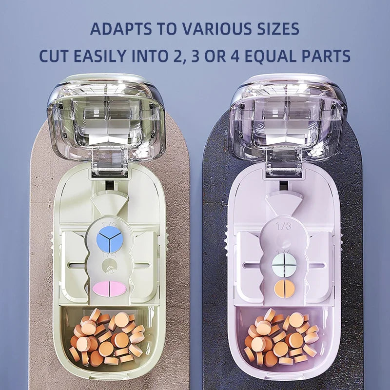Versatile 2/3/4-in-1 Pill Cutter - Food Grade Material, Compact & Portable for Daily Vitamin and Medication Use
