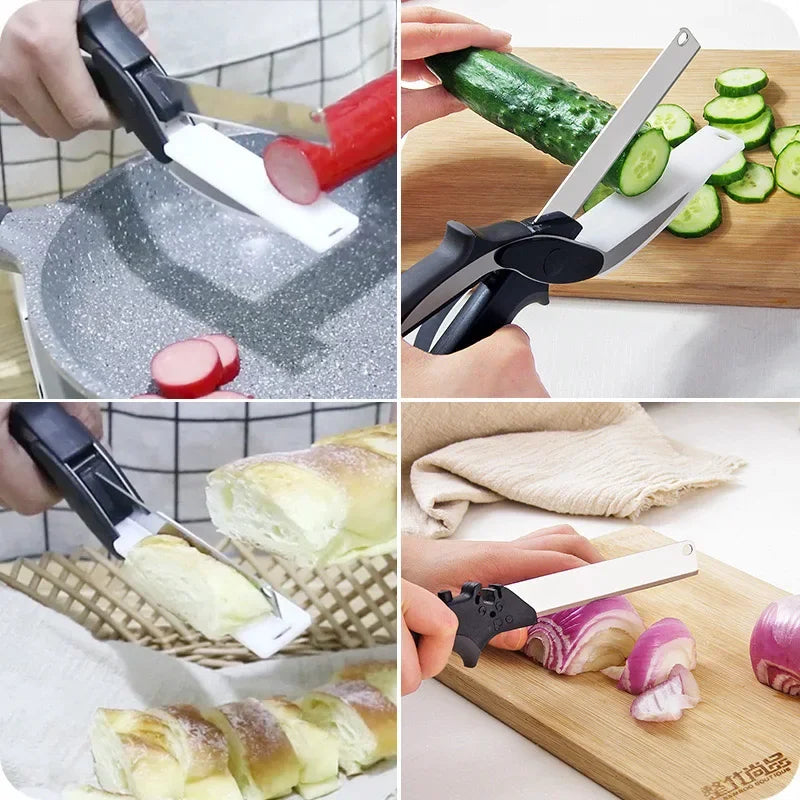 2-in-1 Stainless Steel Kitchen Scissors with Chopping Board - Multifunctional Tool for Fruits and Vegetables