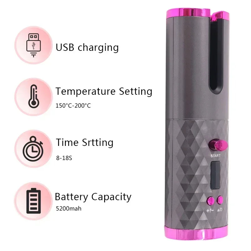 USB Rechargeable Portable Wireless Automatic Hair Curler with Anti-Scald Design