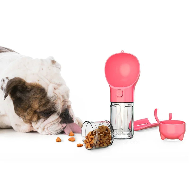 4-in-1 Portable Dog Water and Food Dispenser with Outdoor Poop Shovel and Waste Bags