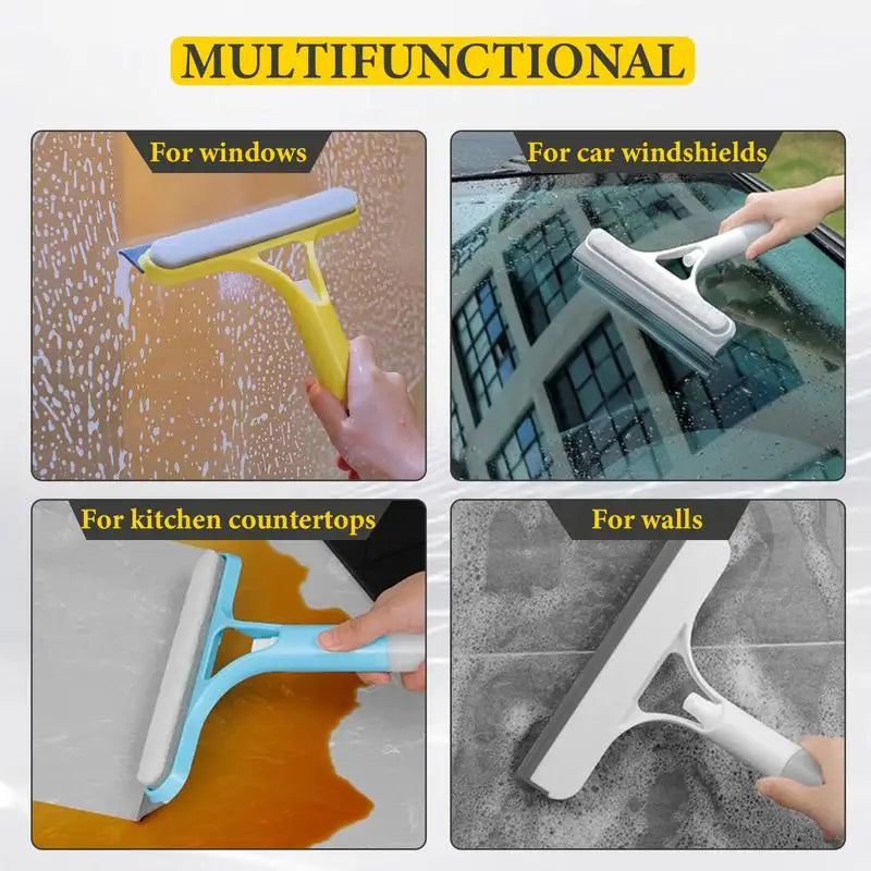 Multifunctional 3-in-1 Window Cleaning Tool: Scraper, Squeegee, and Scrubber with Spray