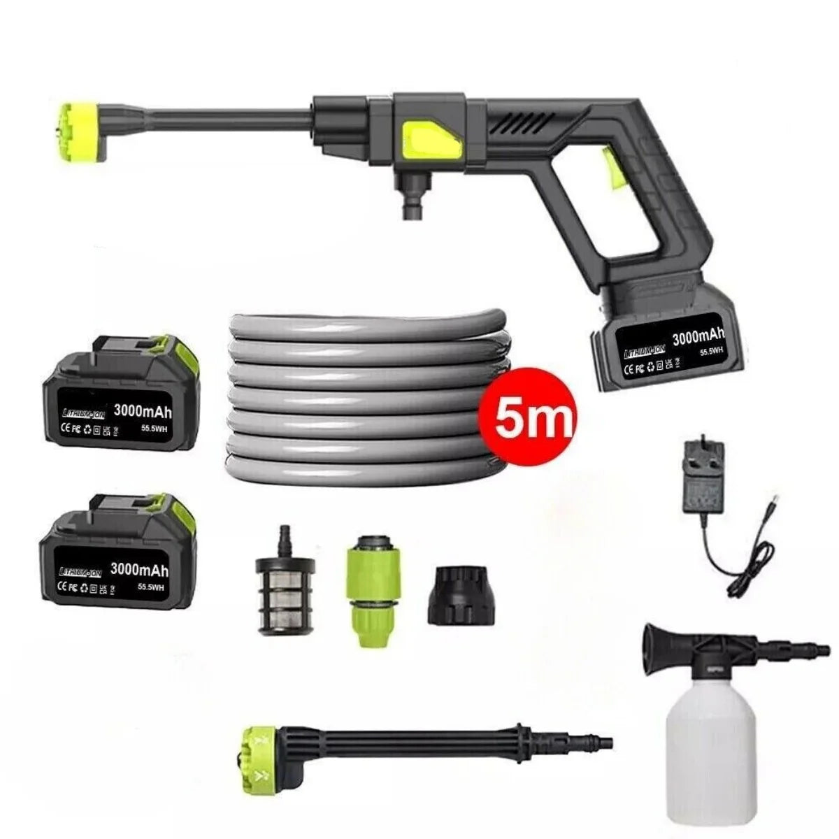 Portable High-Pressure Wireless Car Wash Gun with Dual Batteries