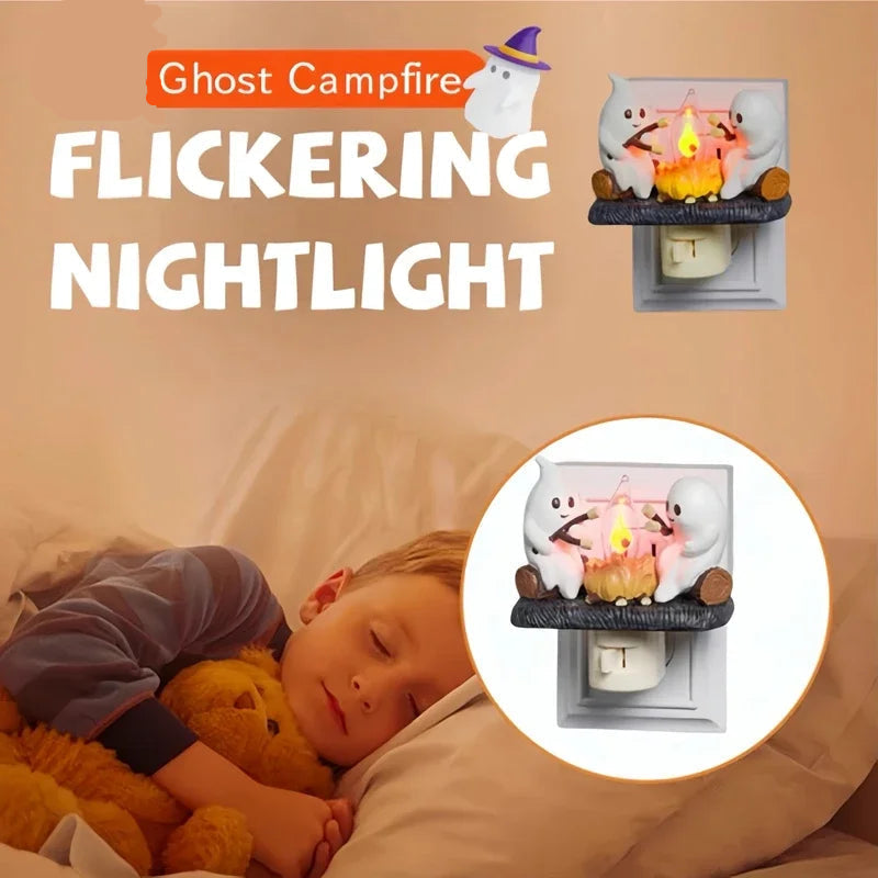 Ghostly Sparkling Campfire Night Light - EU, US, UK Plugs - Adorable Halloween Gift