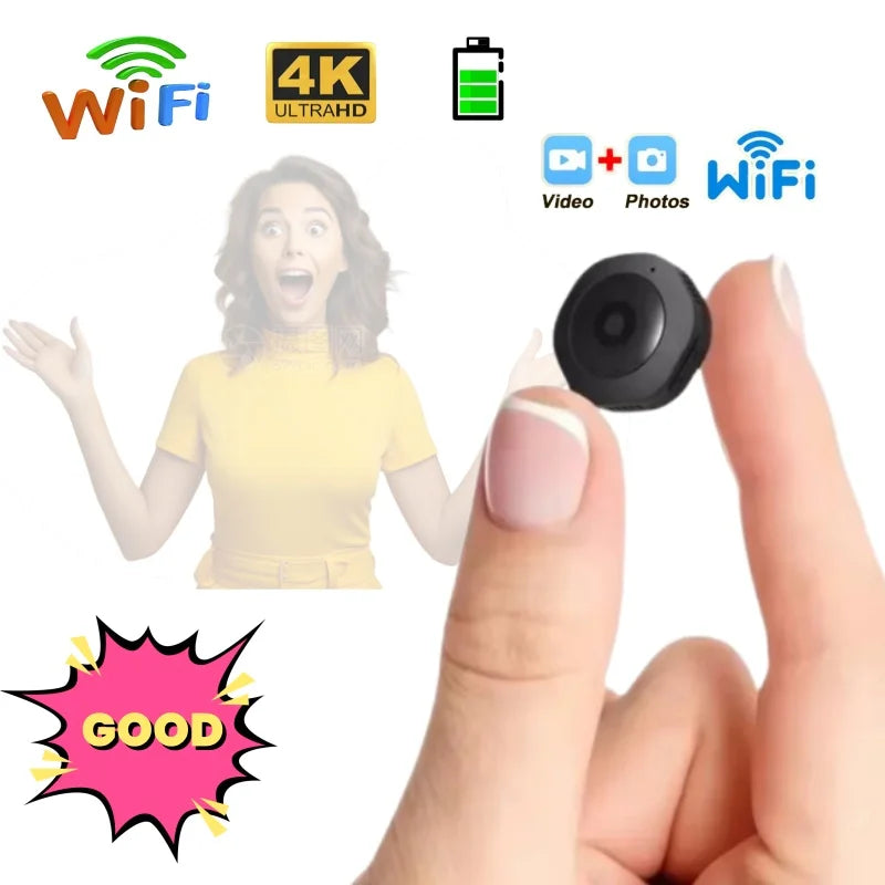 Compact 4K HD Mini Camera for Smart Home Security - Night Vision & Motion Detection
