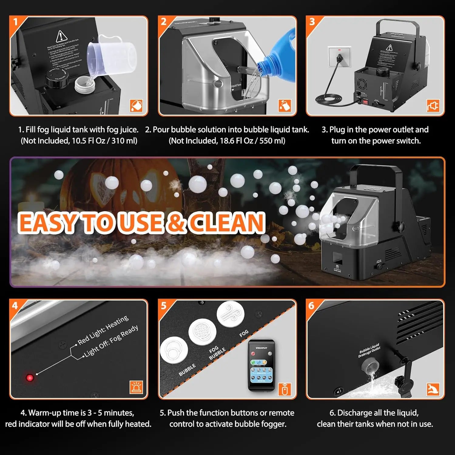 400W 3-in-1 Bubble Fog Smoke Machine with Wireless Remote - Perfect for Spooky Mist and Bubbles